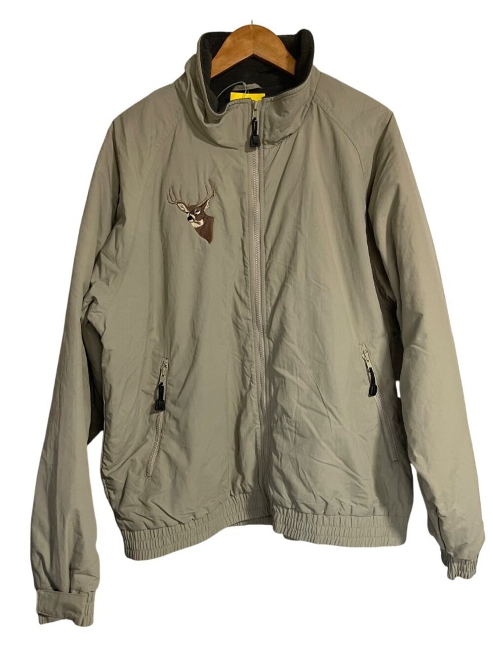 Cabelas Wild Wings Collection Coat Mens XL Deer Embroidery Beige Full-Zip